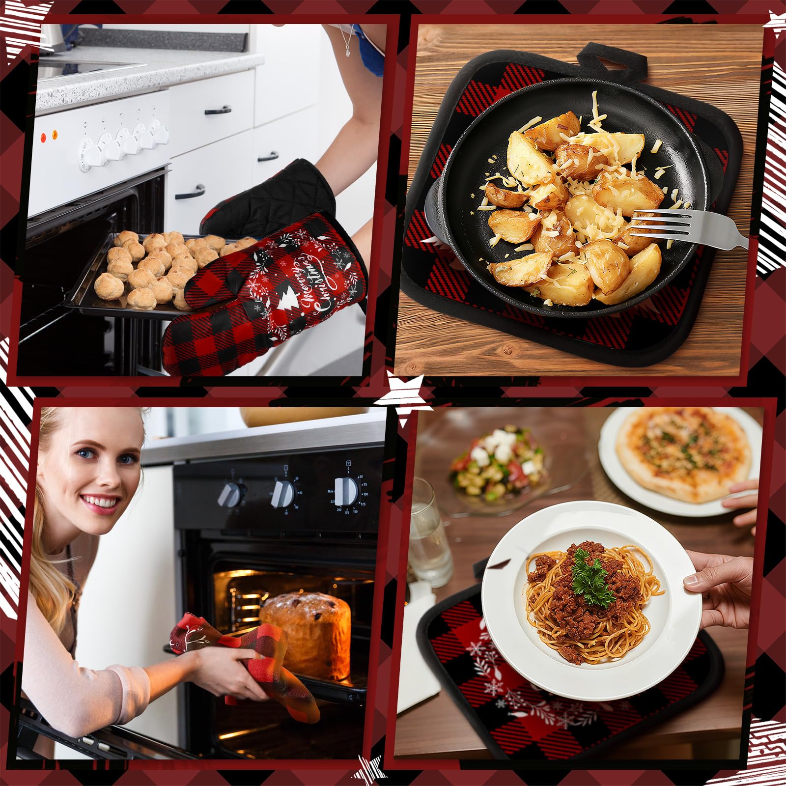 Sratte oven gloves with quilted lining offer a secure grip.