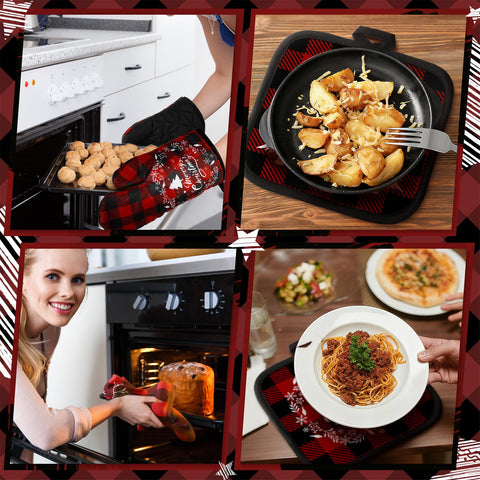 Sratte oven gloves with quilted lining offer a secure grip.