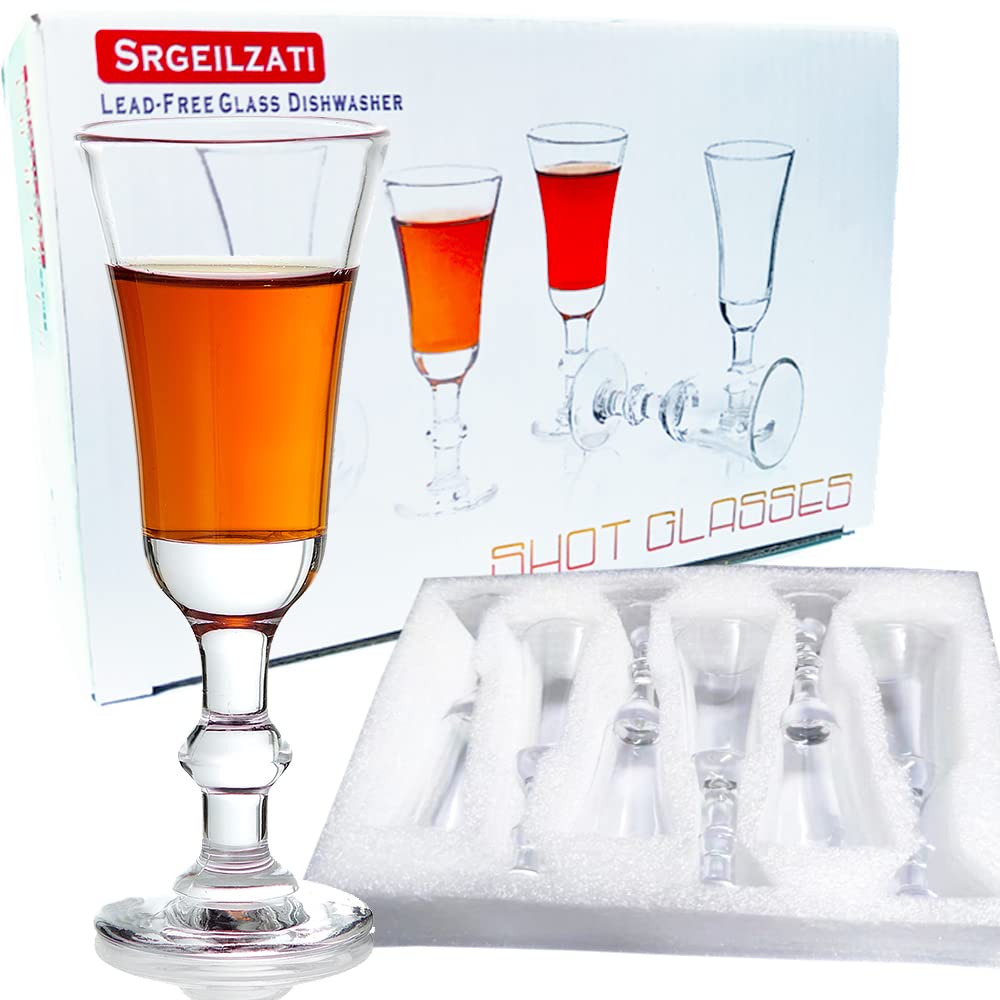 Srgeilzati cordial glasses with stems showcase limoncello and liqueurs beautifully.
