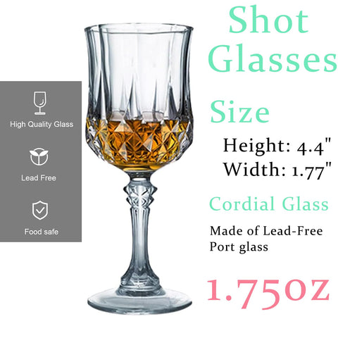 Srgeilzati 1.75oz shot glasses closeup shows crystal clarity.