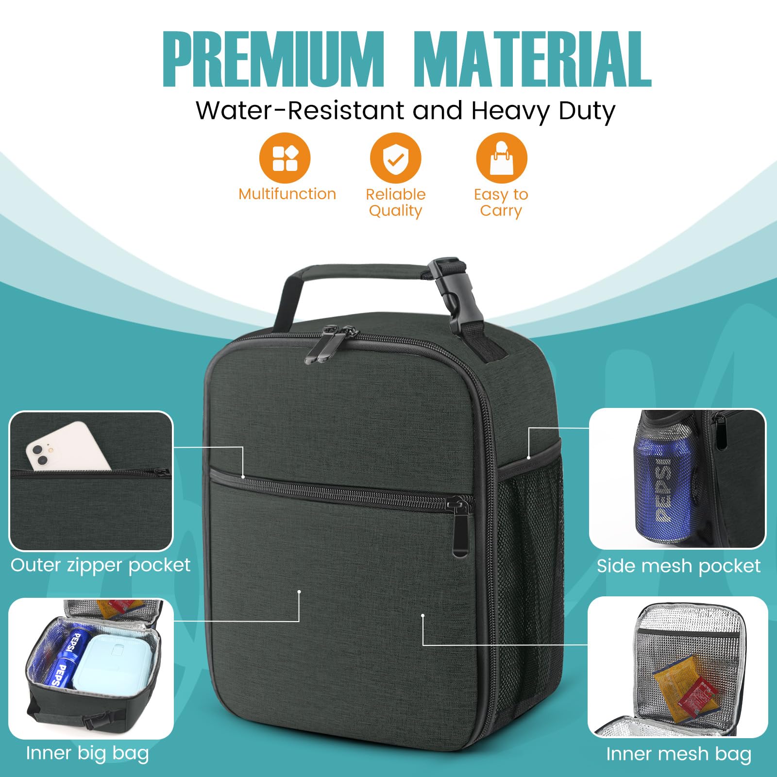 SRISE lunch bag easy-clean design lets you wipe spills away