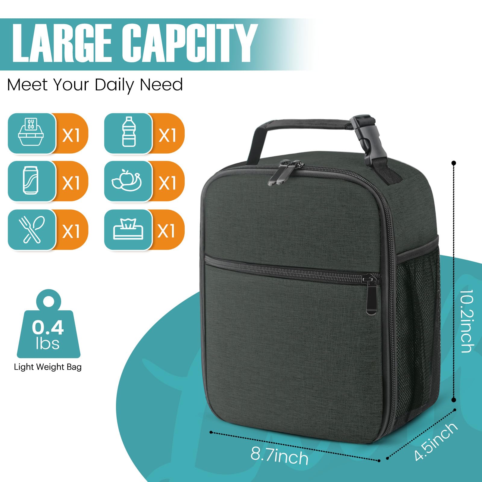 SRISE lunch bag waterproof-oxford exterior protects contents in wet conditions