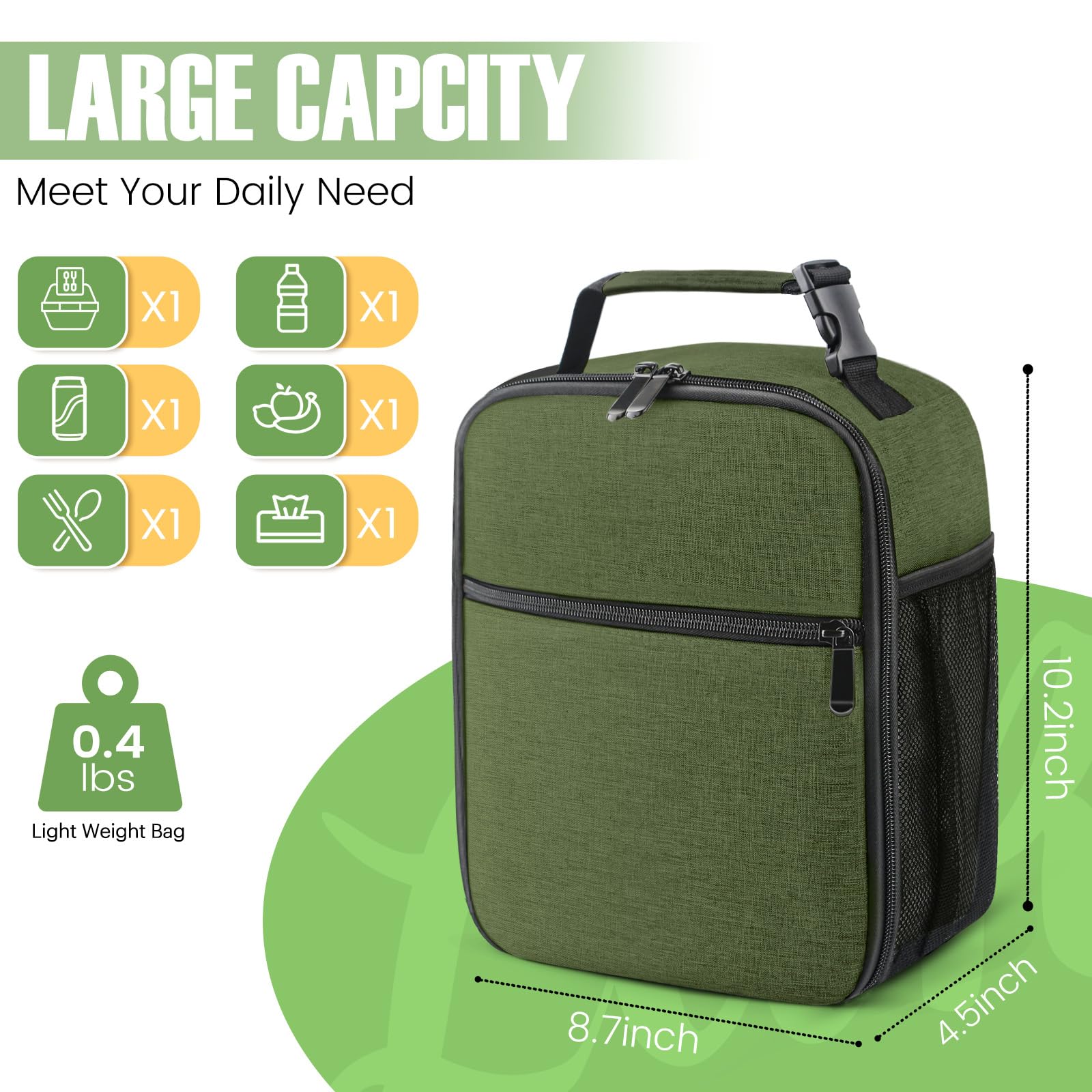 SRISE lunch bag with waterproof Oxford exterior keeps contents dry