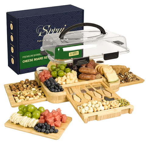 SRRUI charcuterie board with lid highlights removable center board for prep and serving