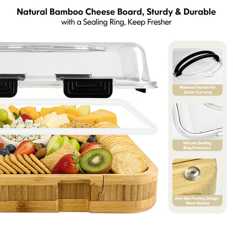 SRRUI charcuterie board with lid features two wide handles for easy carrying