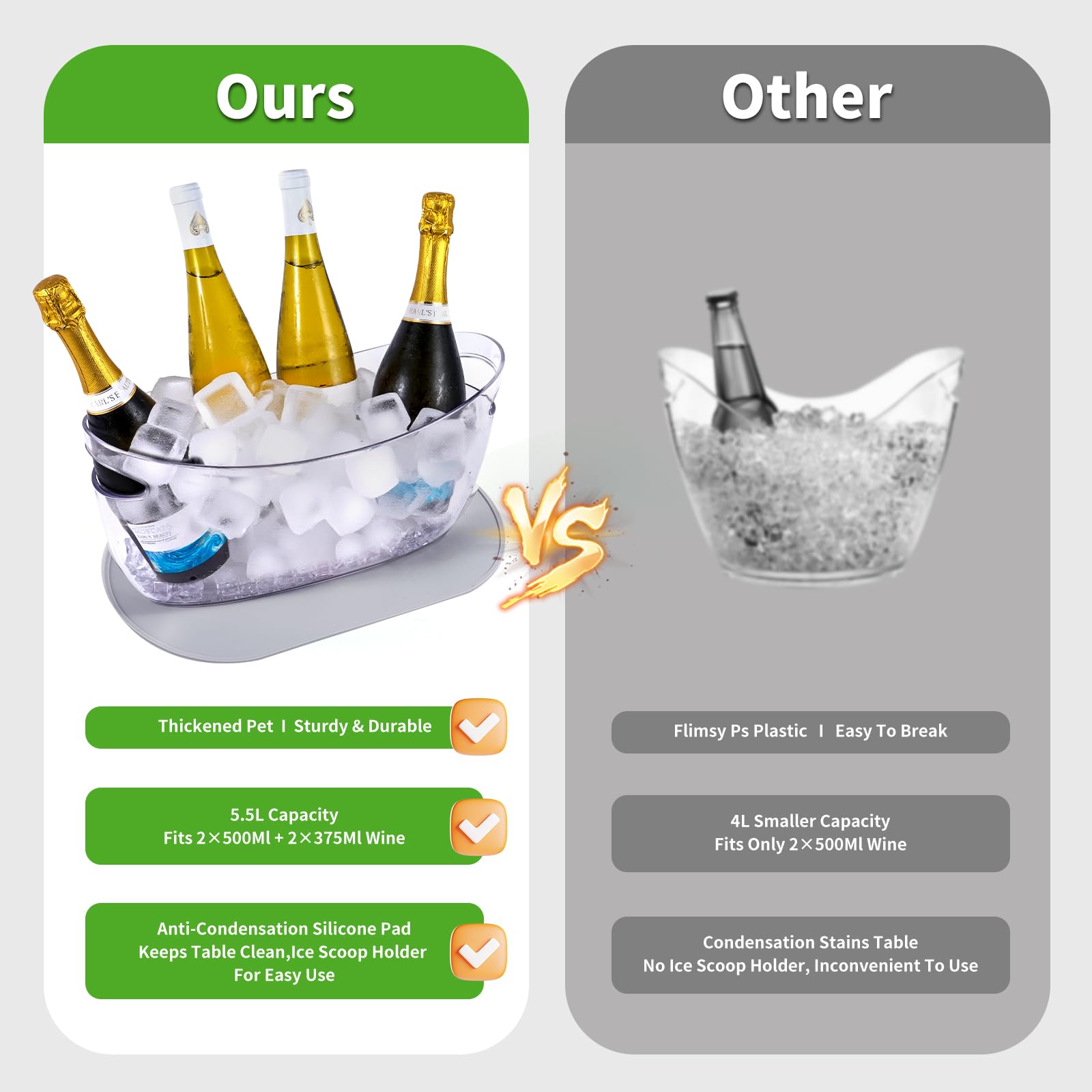 SRRUI boat-shaped ice bucket for quicker cooling.