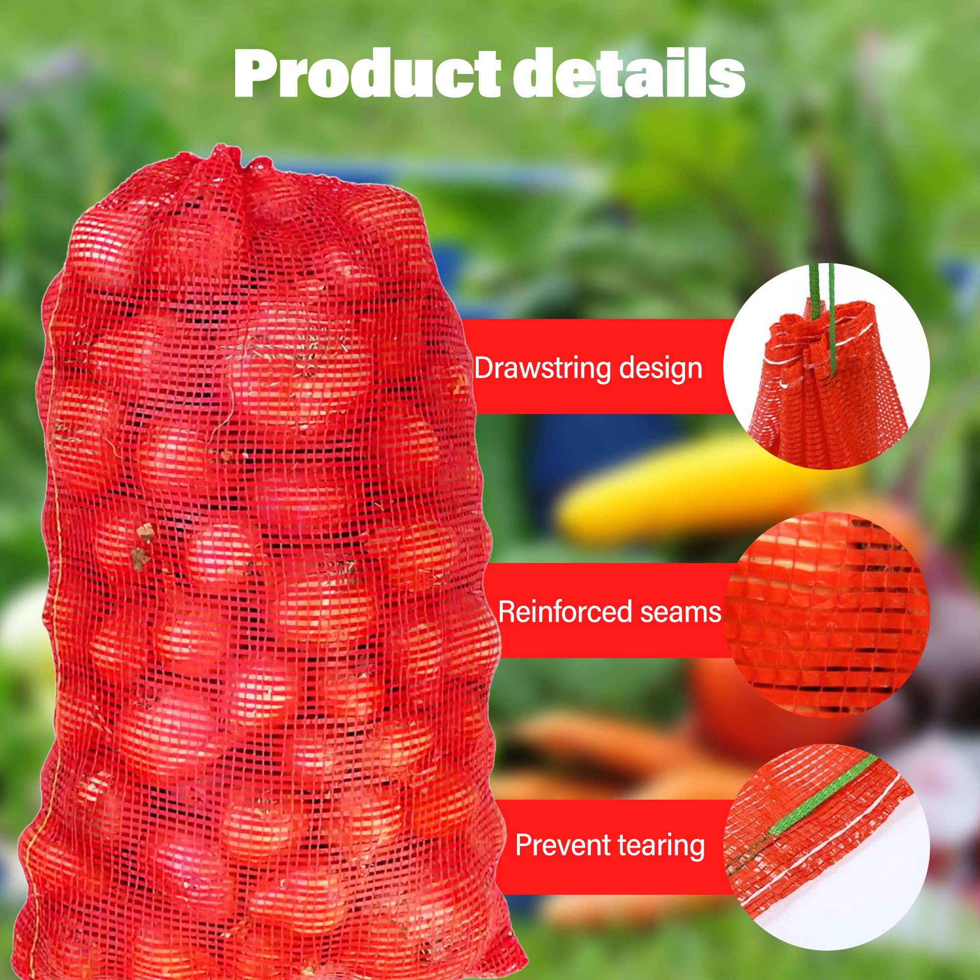 SRXES onions in mesh bags illustrate breathable storage for airflow