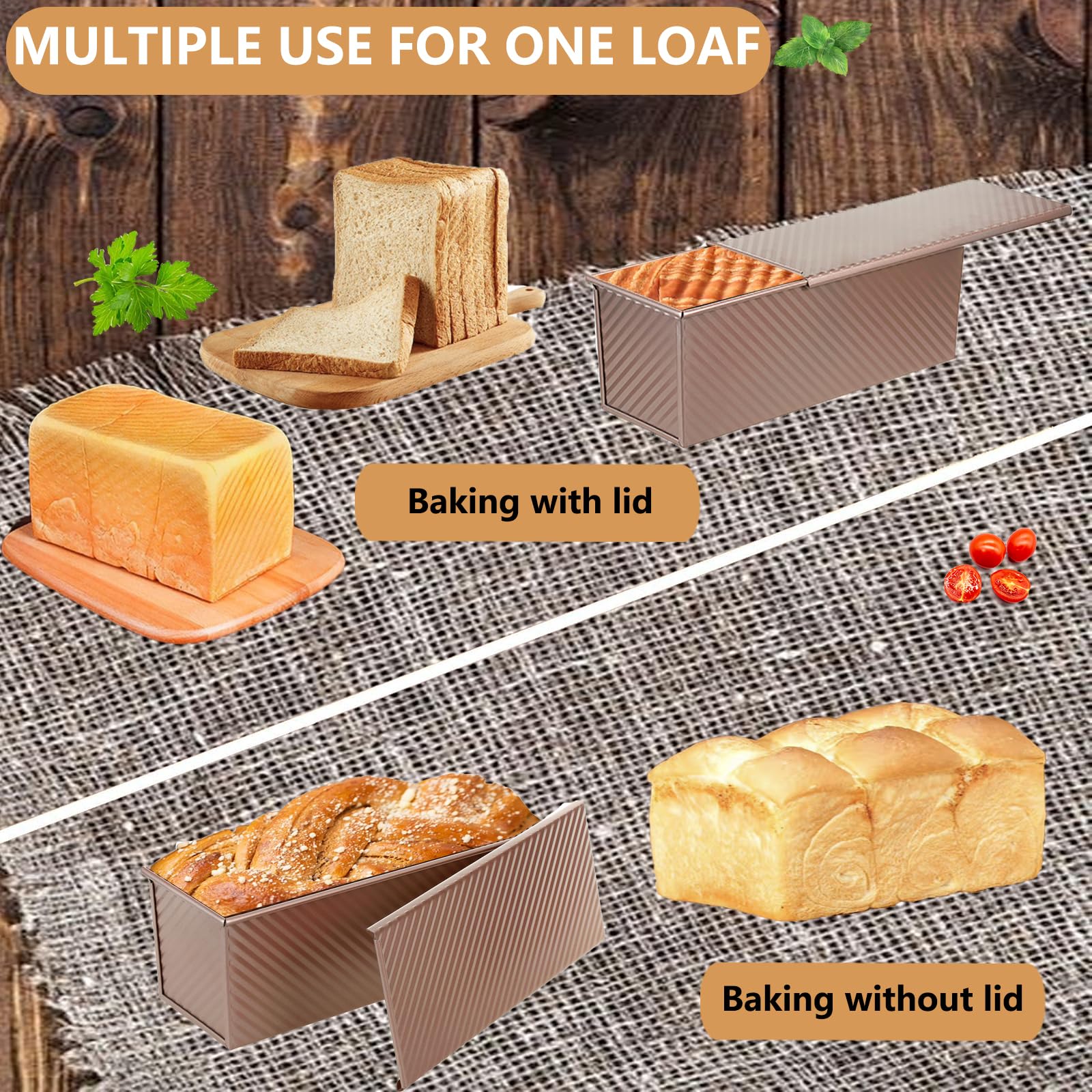 Lid-on SS&CC Pullman loaf pan for controlled steam and consistent crust