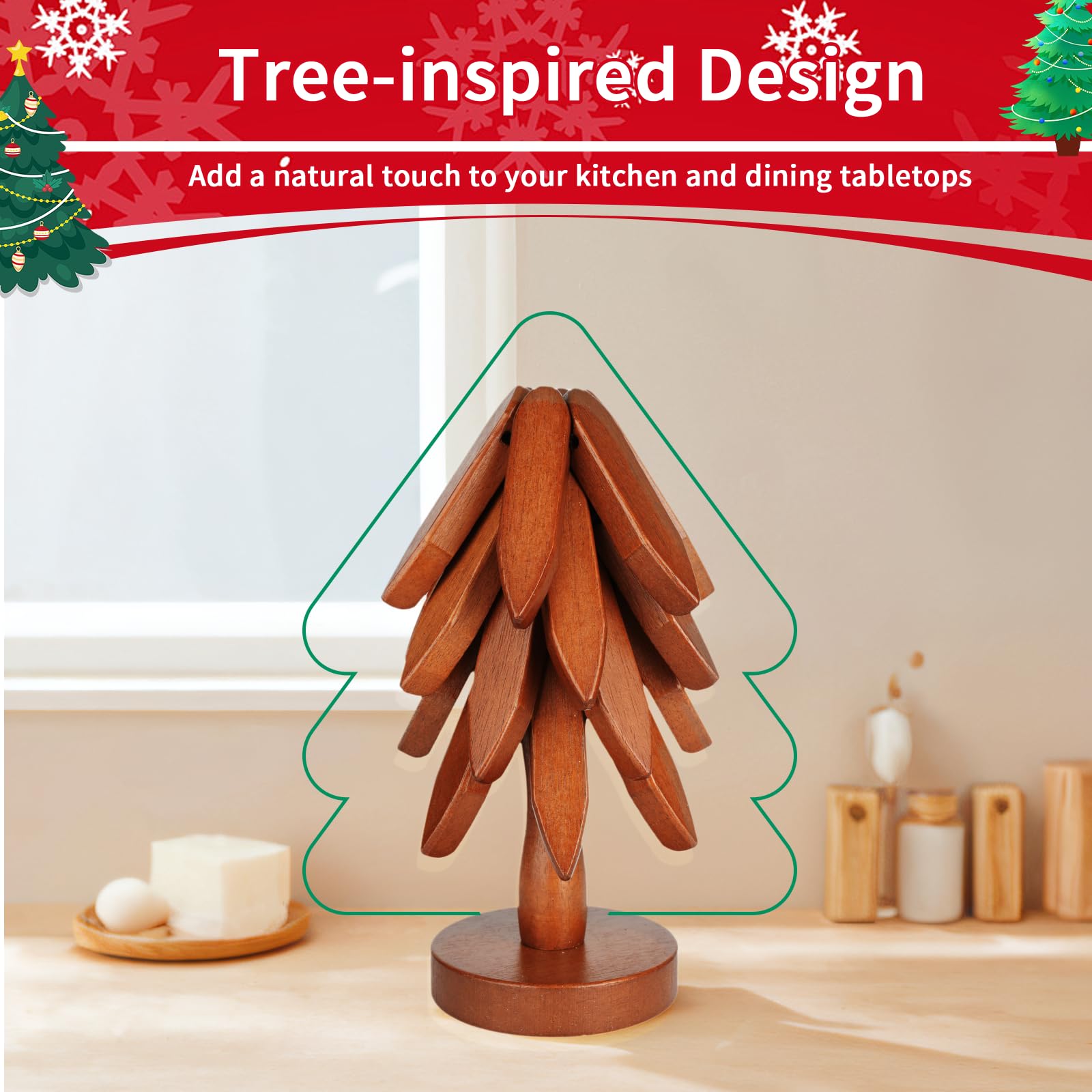 SSFUN handcrafted tree trivet set carved for elegant table decor.