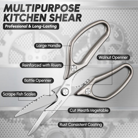SSGP meat scissors with super sharp blades for fast slicing.