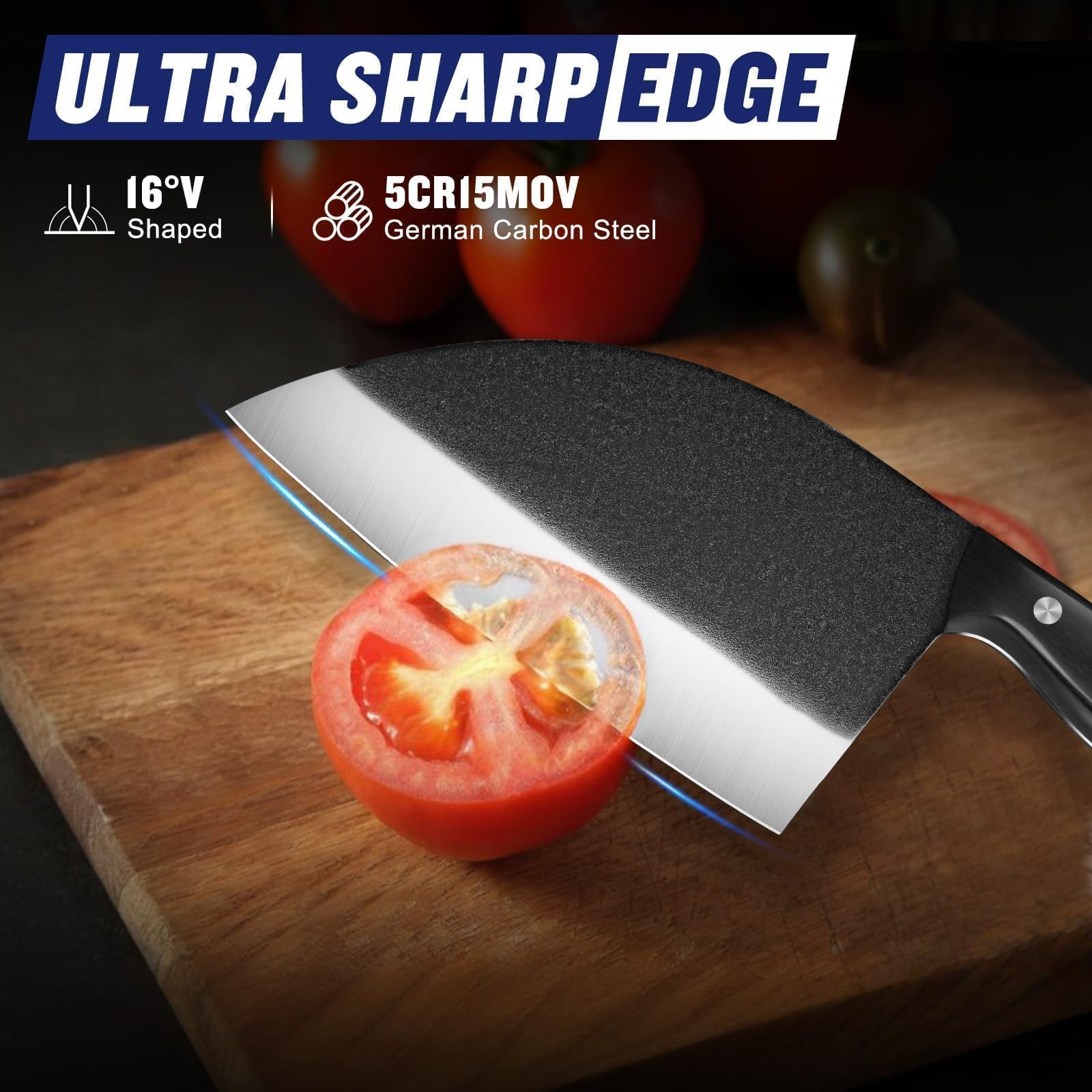 SSGP Serbian chef knife 7.2-inch full tang with ergonomic handle.