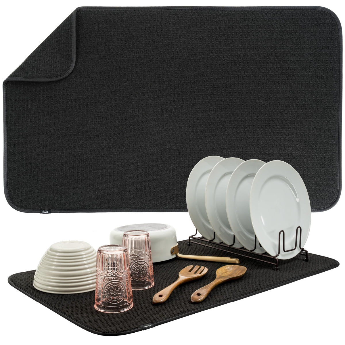 S&T INC. Dish Drying Mat absorbs water to keep countertops dry.