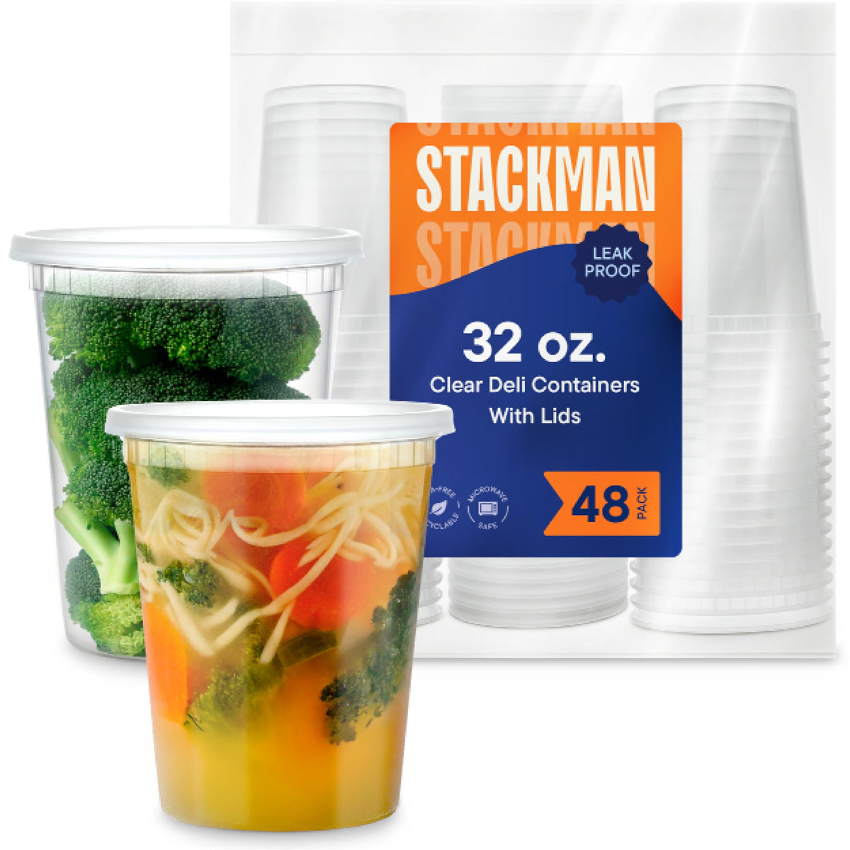Stack Man 32 oz soup container front view with lid for easy storage