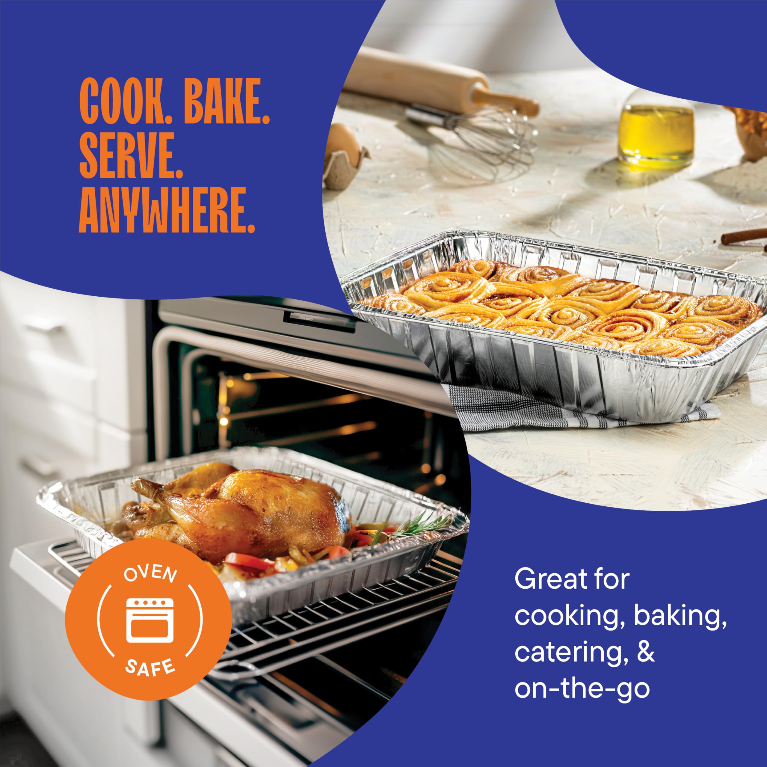 Stack Man disposable foil pan with lid simplifies cleanup after events.