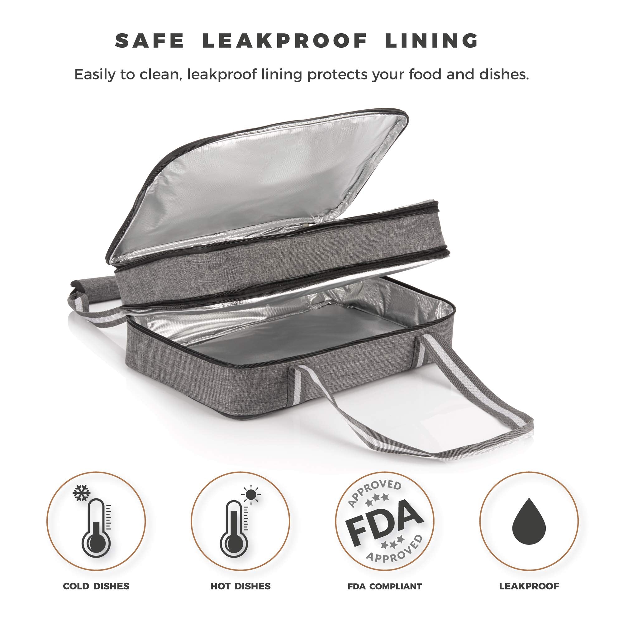 Stack Store Plus More insulated casserole carrier - FDA-compliant construction for safe food transport.
