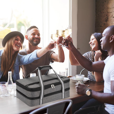 Stack Store Plus More insulated casserole carrier - water- and stain-resistant fabric for easy cleaning.
