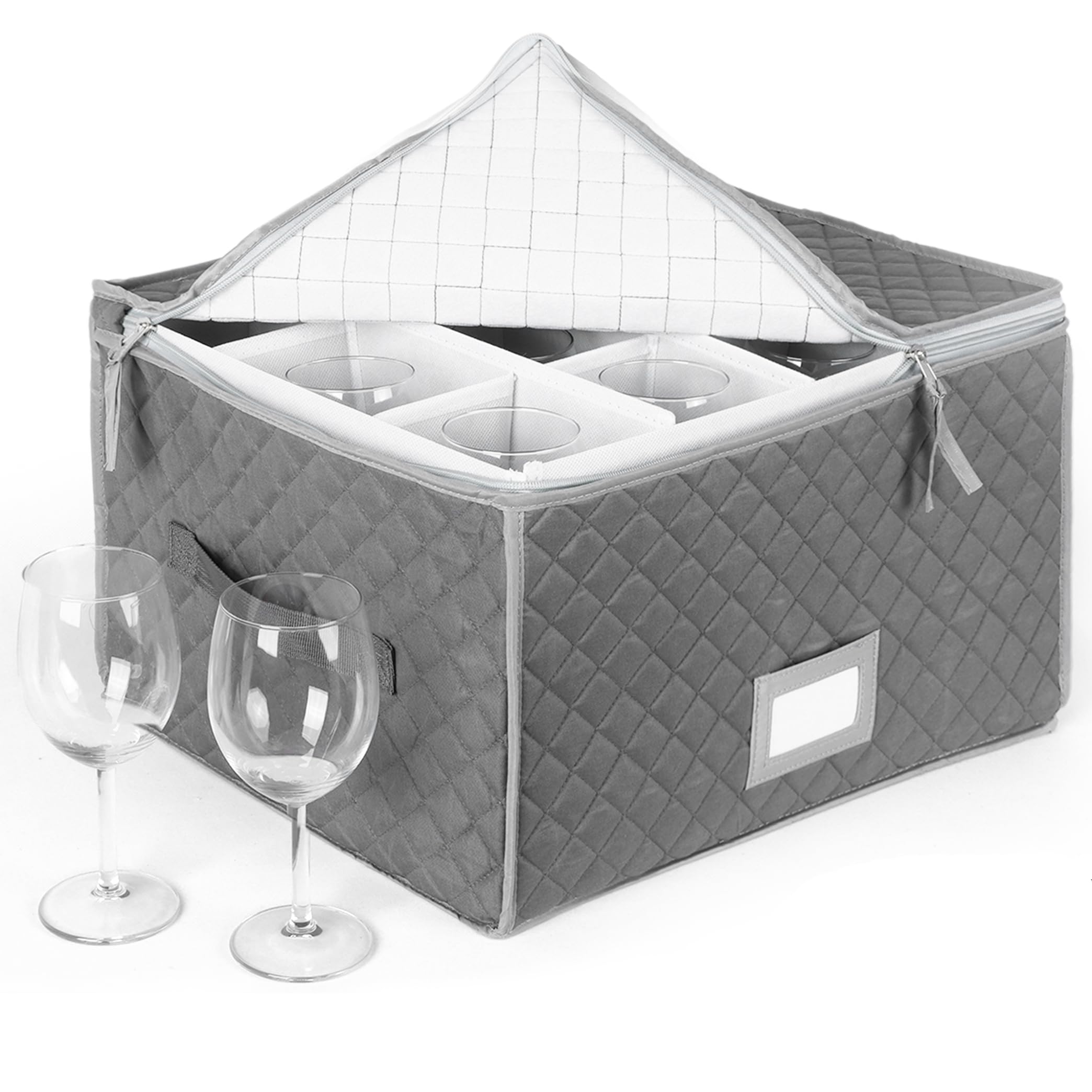 Stack Store Plus More stemware storage case front view in gray for organized transport