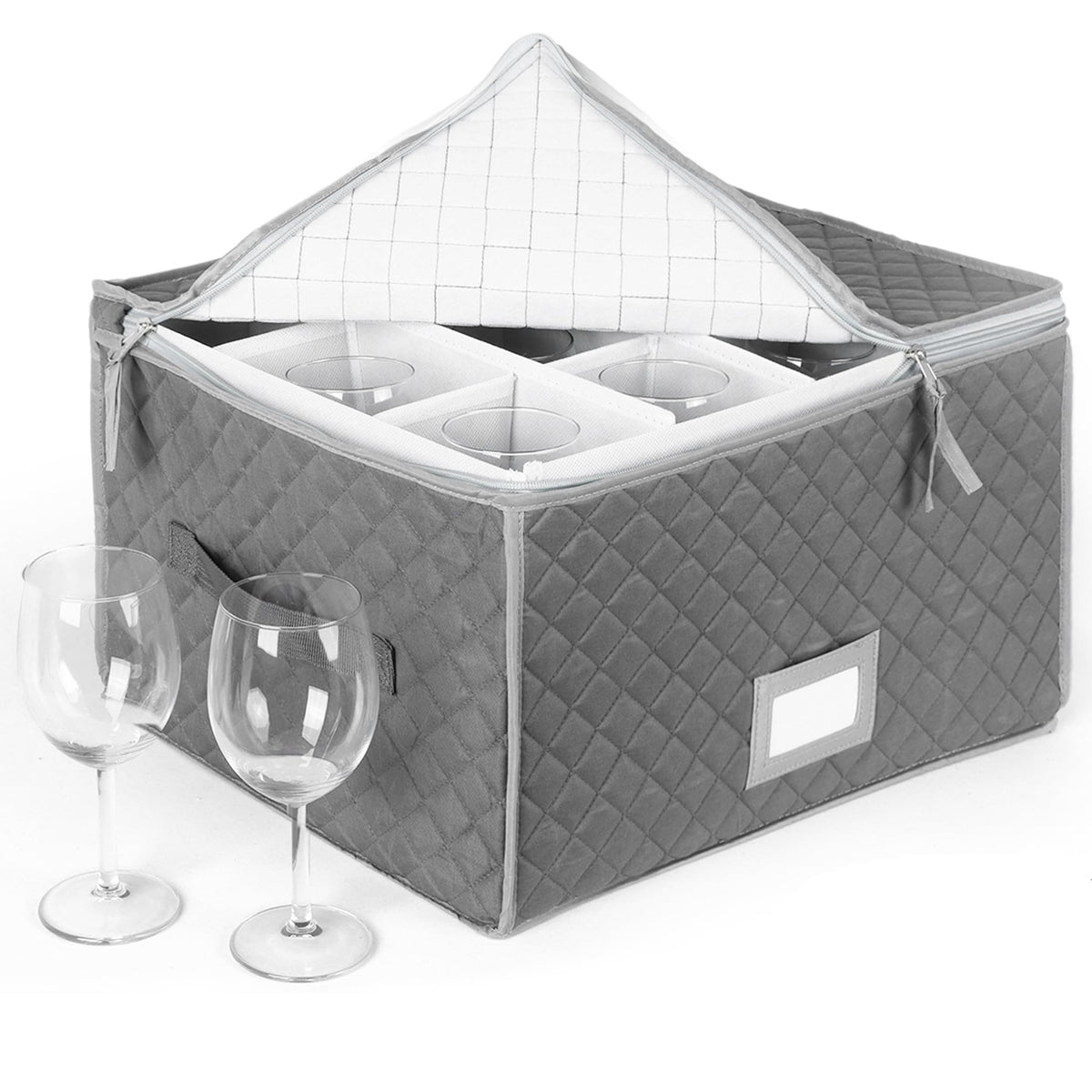Stack Store Plus More stemware storage case front view in gray for organized transport