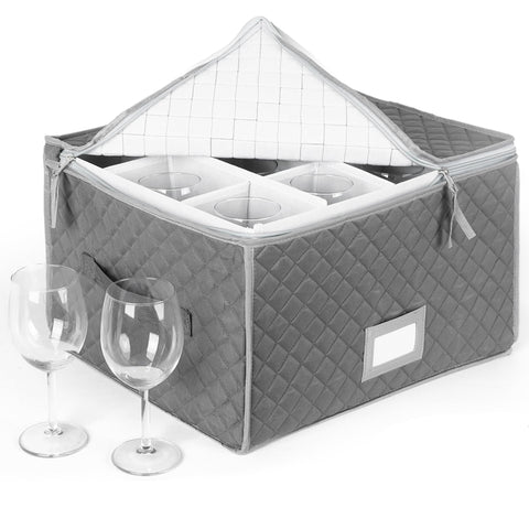 Stack Store Plus More stemware storage case front view in gray for organized transport