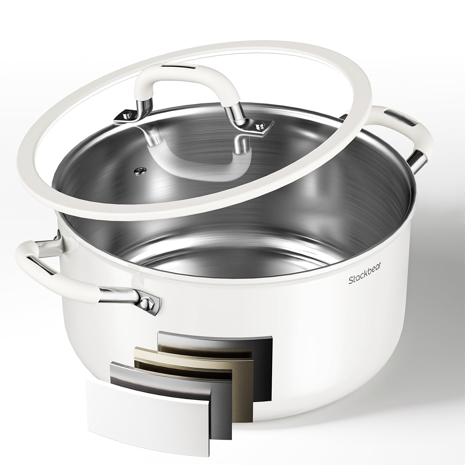 Stackbear stockpot 6qt with lid for versatile simmering and easy monitoring of meals