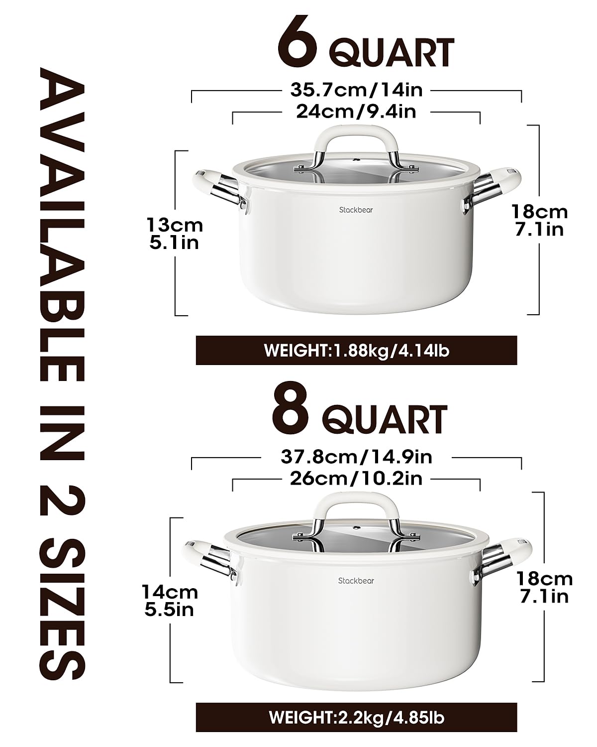 Stackbear tri-ply 18-10 base delivers fast, even heating for soups and stews