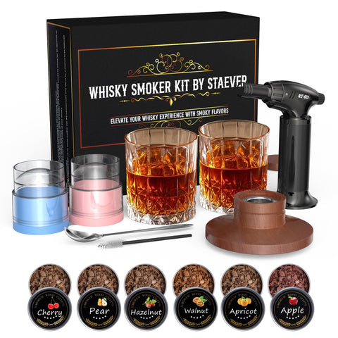 STAEVER Deluxe Whiskey Smoker Kit with Torch for smoky cocktails and home bartending.