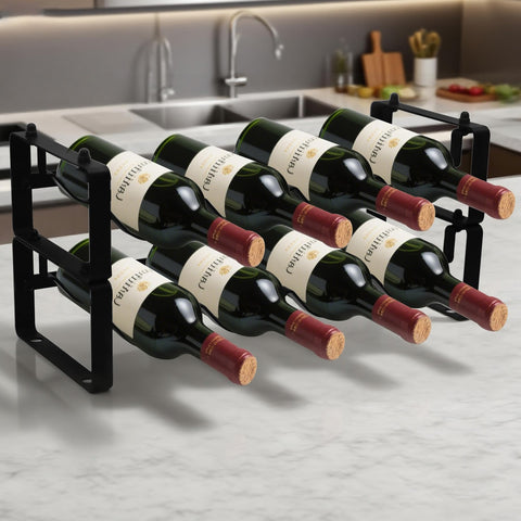 STAEVER small wine rack holds eight bottles, side view of two-tier design.