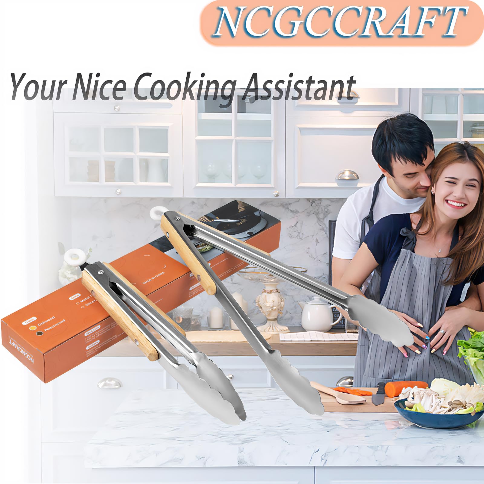 Stainless steel kitchen tongs dishwasher safe for easy cleaning.