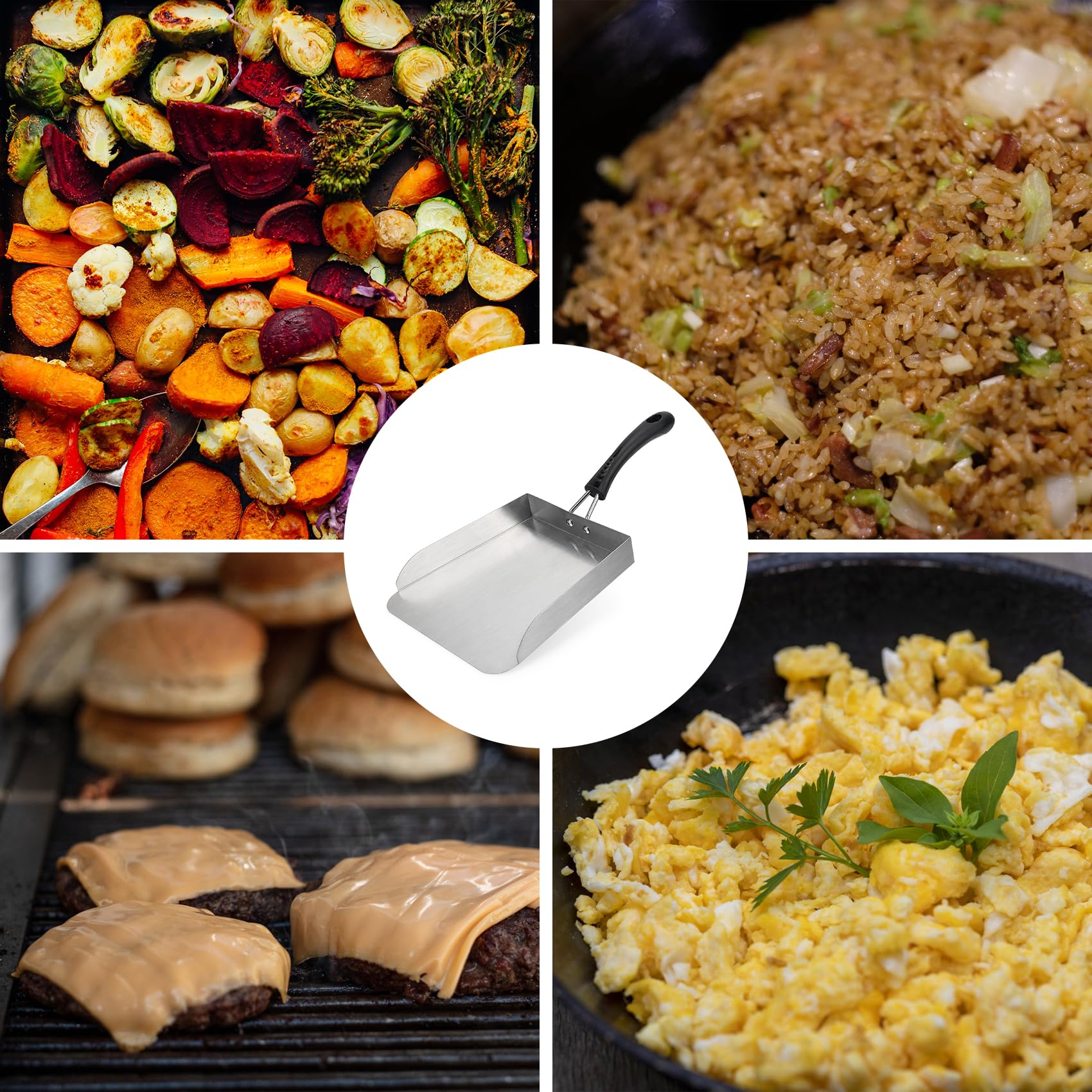 Big burly spatula helps flip loose foods like fried rice.