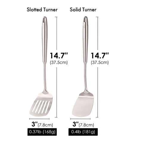 Standcn 18-10 stainless solid-turner, 14.7 inch, ideal for flipping meats and veggies.