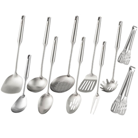 Standcn 18/10 stainless steel utensils set, 15-inch long for comfortable grip and heat resistance.