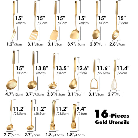 Standcn gold utensils set large spoon for balanced stirring and heat resistance.