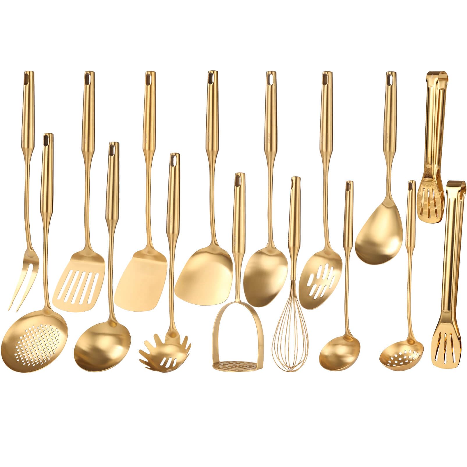 Standcn Gold Utensils Set overview showing durability and elegant kitchen decoration.