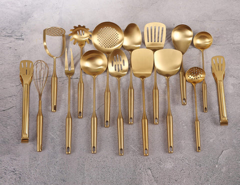 Standcn gold soup ladle for serving soups with style.