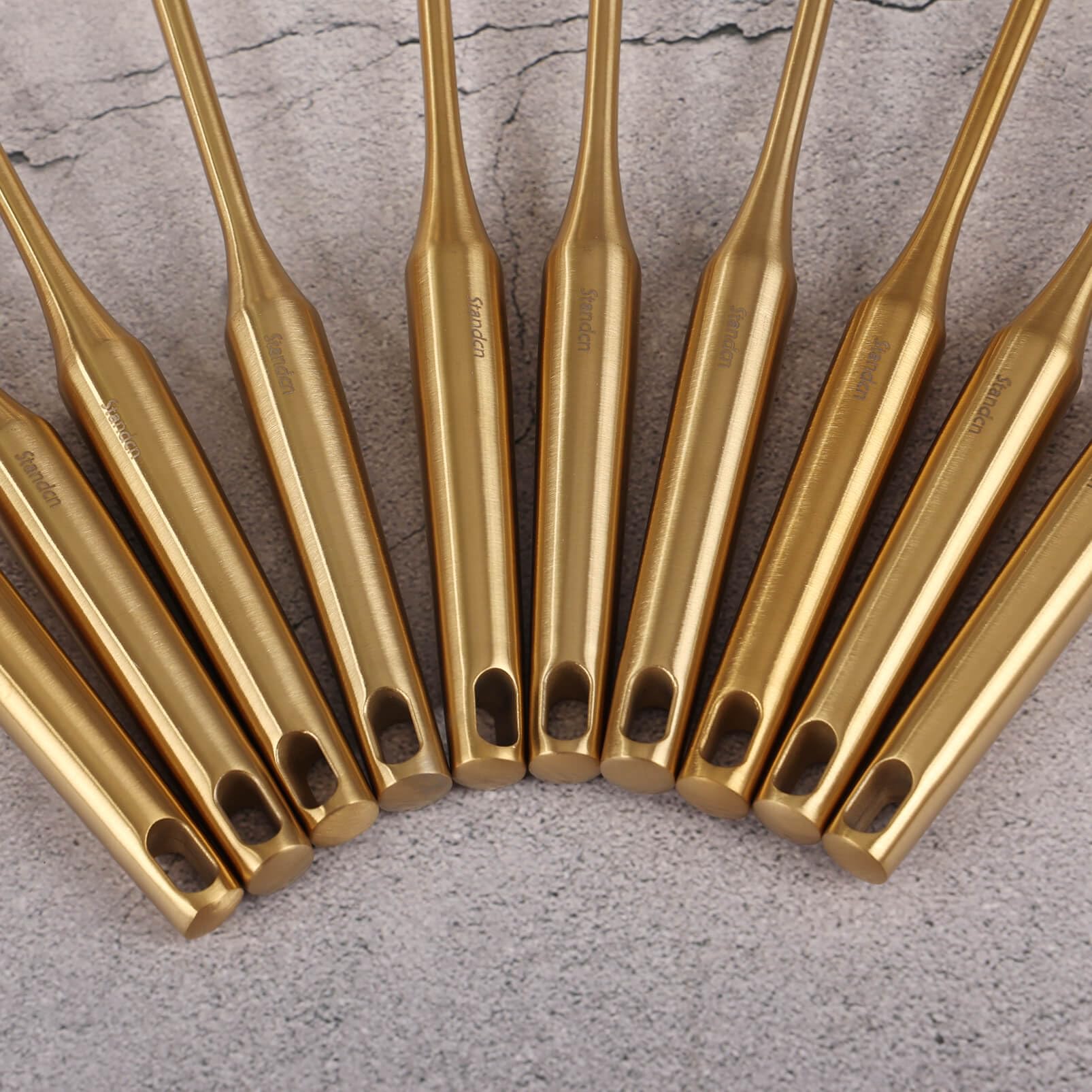 Standcn gold storage hanging hole design keeps tools organized.