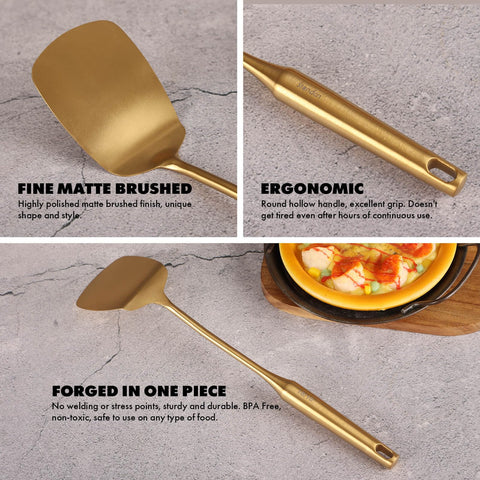 Standcn gold cooking whisk ideal for emulsions and smooth sauces.