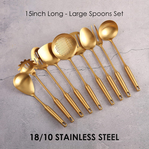 Standcn Gold slotted serving spoon for draining sauces easily