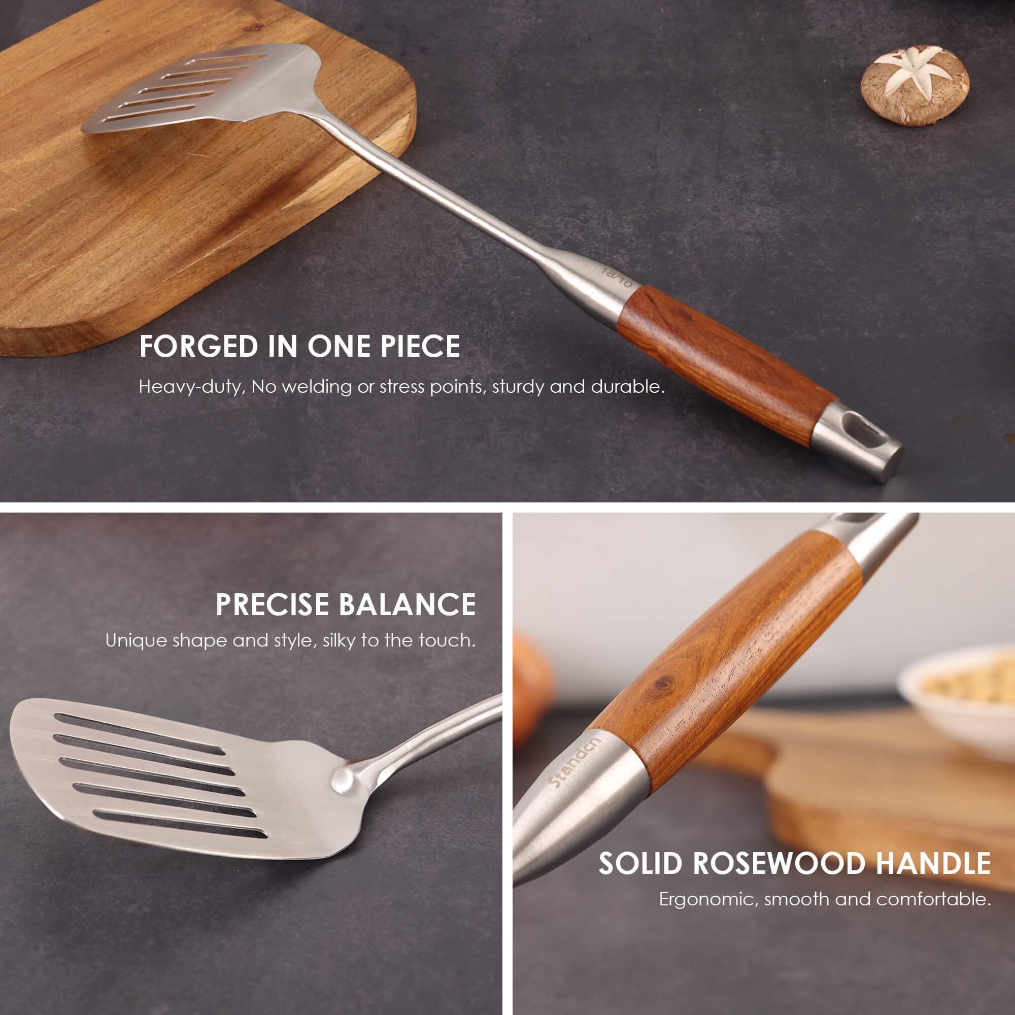Standcn rosewood-skimmer supports lifting foamy sauces and skimming while cooking