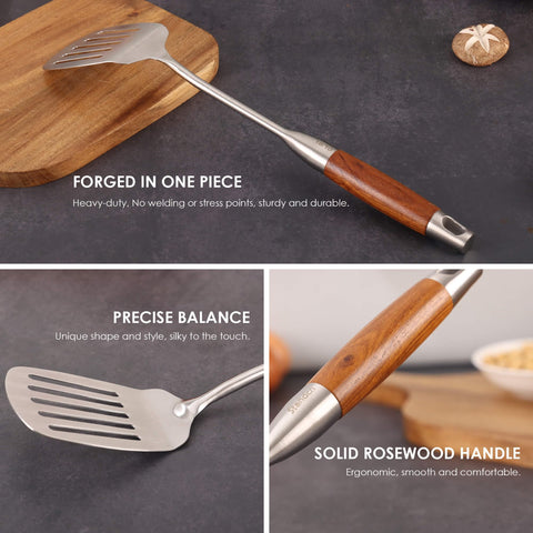 Standcn rosewood-skimmer supports lifting foamy sauces and skimming while cooking