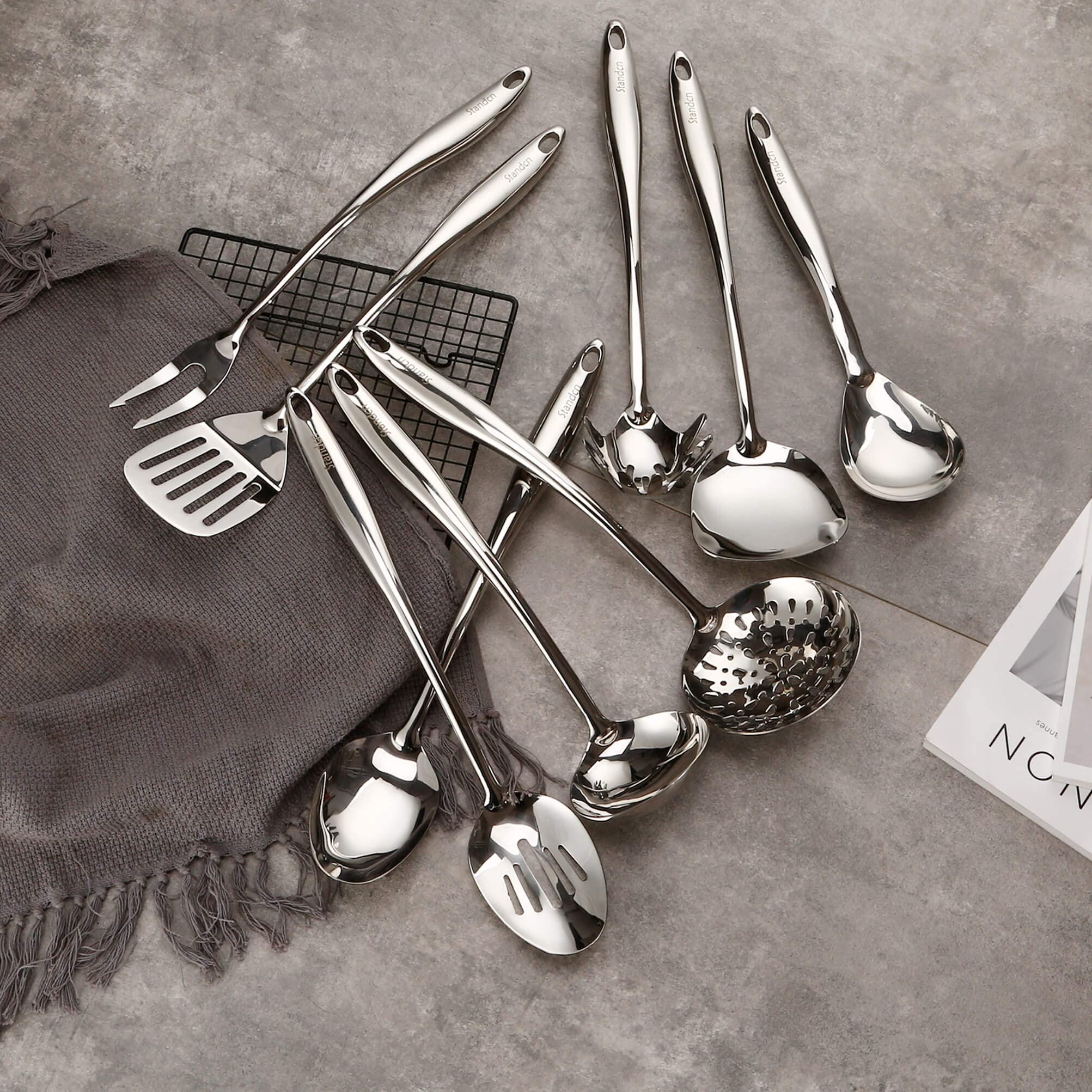 Standcn slotted spatula turner for versatile stirring and lifting.