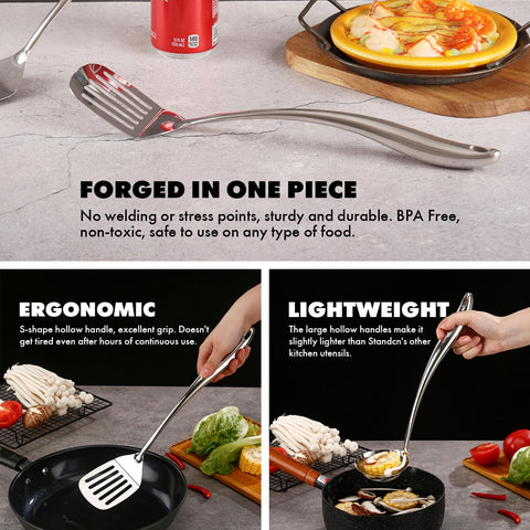 Standcn solid serving spoon ready for scooping and presenting dishes.