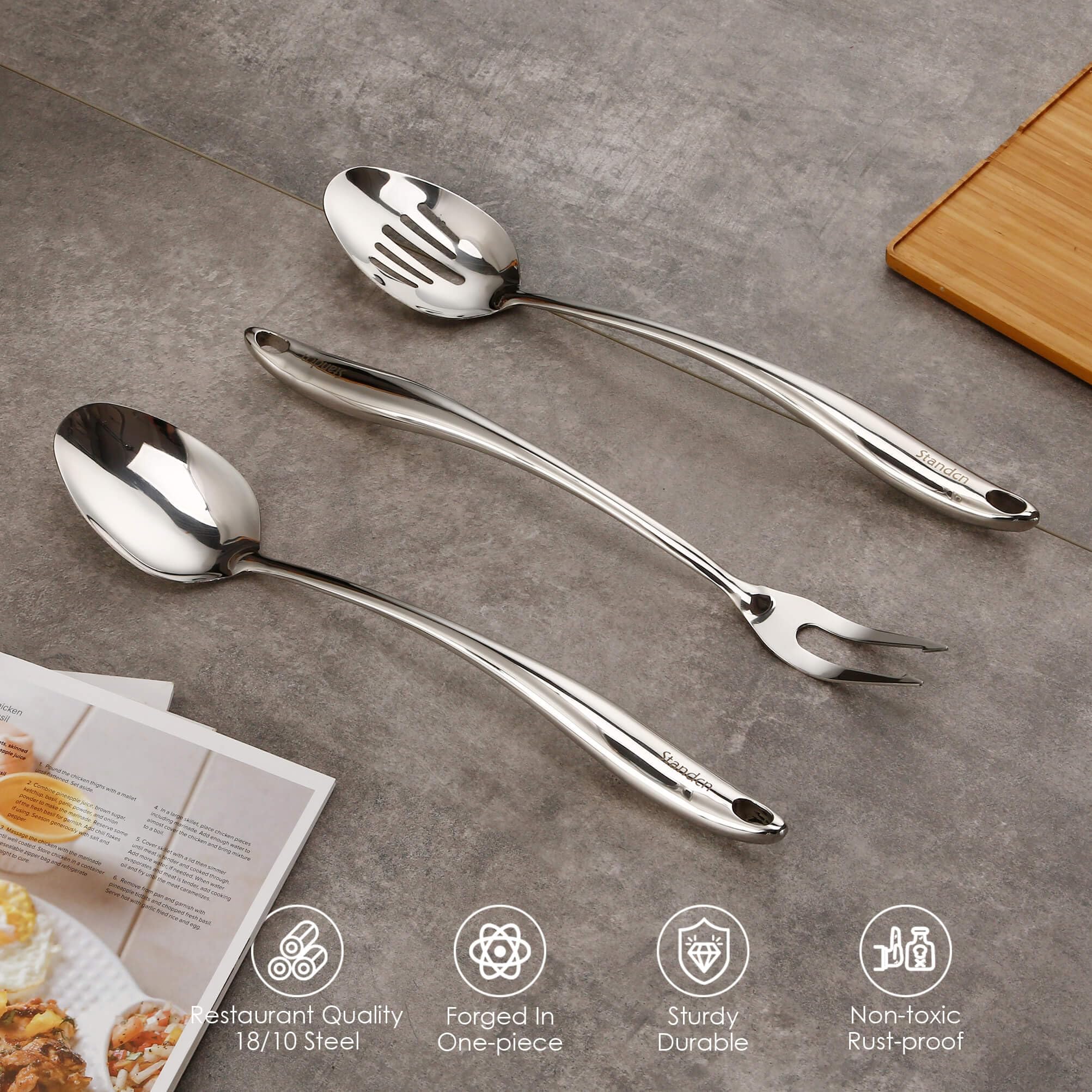 Standcn spatula with one-piece construction for dependable flipping.