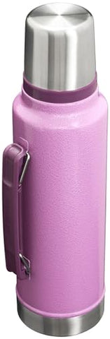Rugged rust-proof 18/8 stainless steel construction of the Stanley bottle for real-life use.