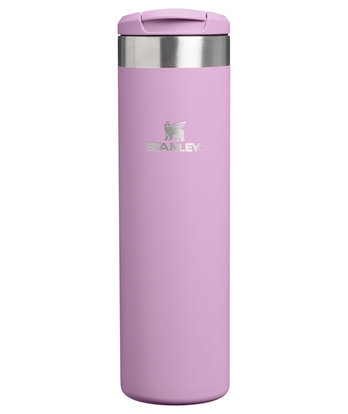 Stanley AeroLight 20oz lilac bottle keeps drinks cold during commutes.