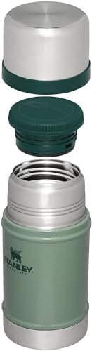 Stanley Classic 24oz jar with leakproof lid and integrated spork for spill-free transport.