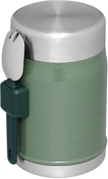 Stanley food jar leakproof lid keeps contents secure during travel.