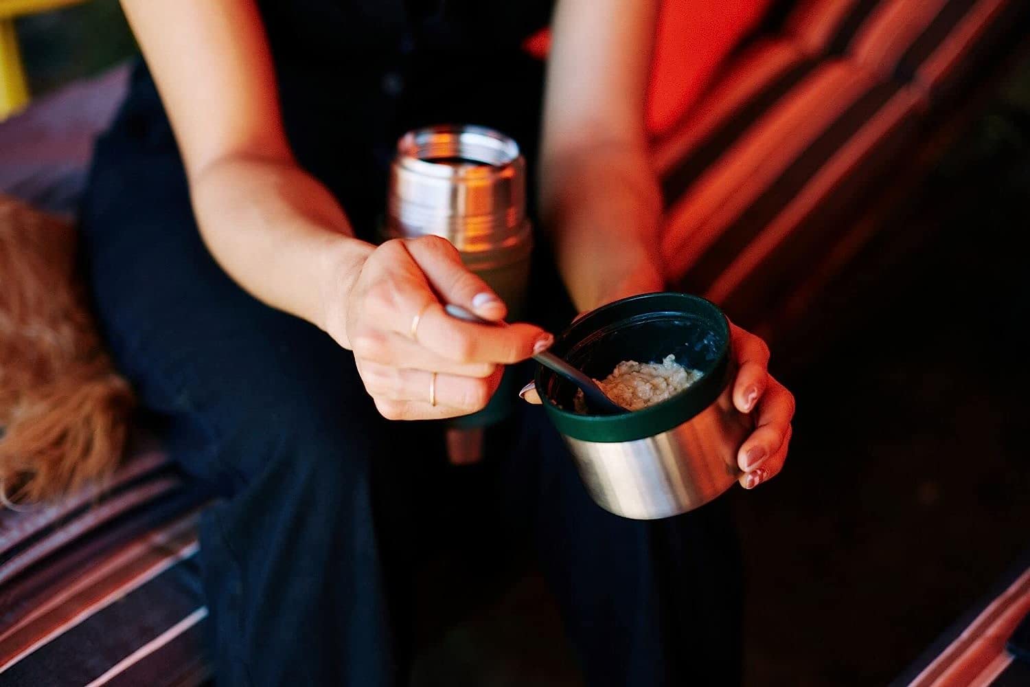 Lid doubles as a bowl for on-the-go meals with the Stanley jar.