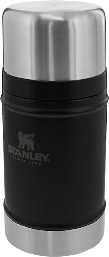 Stanley jar with integrated spork and leakproof lid preventing spills.