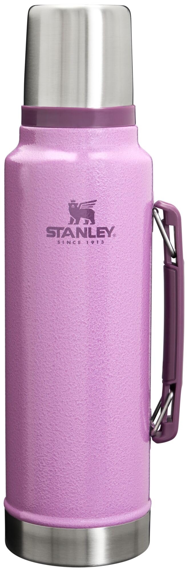 Stanley Classic 1.5qt vacuum bottle with wide mouth for easy filling and pouring on trips.