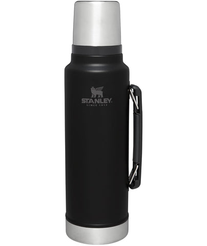 Stanley Classic vacuum bottle with wide mouth keeps hot coffee on the go.